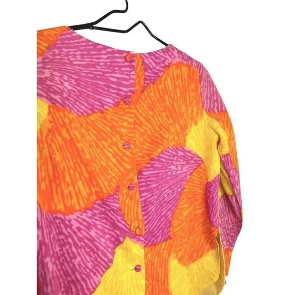 Vintage Joy Stevens Top Blouse 1960s Groovy Gogo Mod Flower Power Button Back - Picture 10 of 15